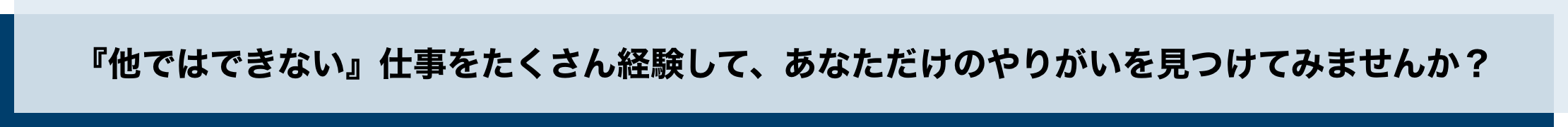 『他ではできない』仕事をたくさん経験して、あなただけのやりがいを見つけてみませんか？